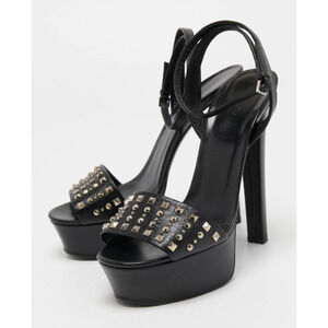 Gucci Studded Leather Leila Ankle Strap Platform Sandals Black Women's EU 36.5